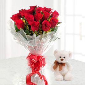 Teddy Bear with Red Roses