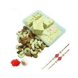 Rakhi With Sweets And Dry Fruit