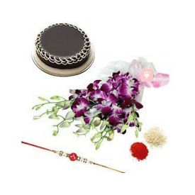 orchids flowers with 500gm chocolate cake & Rakh