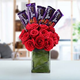 5 Cadbury Fruit & Nut Chocolates And  12 Roses