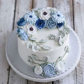 happy birthday  blue and white flower cake