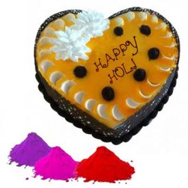 Heart shape cake with gulal