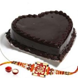 Heart shape chocolate cake with Rakhi