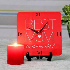 Wooden Best Mom Clock with Red Candle