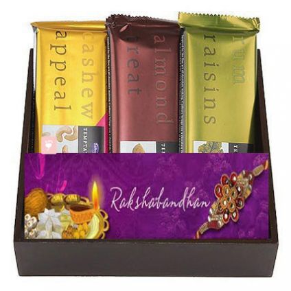 3 Temptation chocolate  one Rakhi, one Card