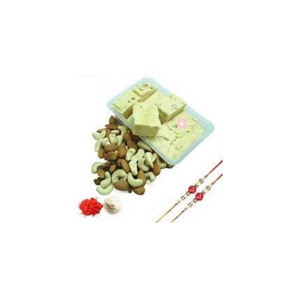 Rakhi With Sweets And Dry Fruit