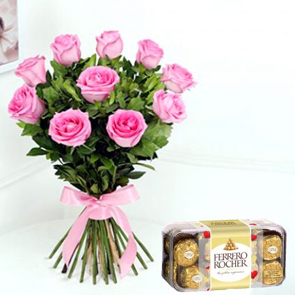 Pink roses and  ferrero rocher