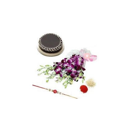 orchids flowers with 500gm chocolate cake & Rakh