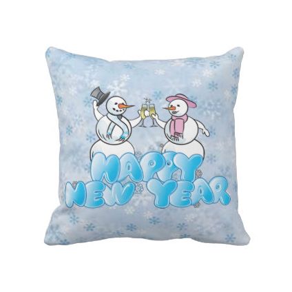 Happy New Year Snowman Throw Pillow