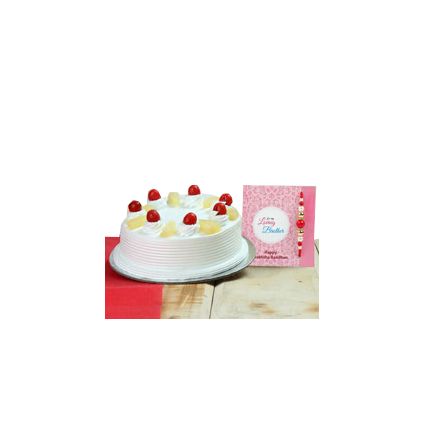 Pineapple Cake and Rakhi with greeting card