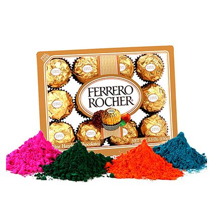 24 Pcs Ferraro Rocher with 4 shade Holi Gulal