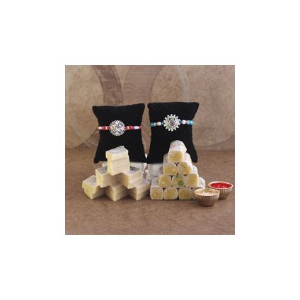 Designer Rakhi With kaju katli and Roli