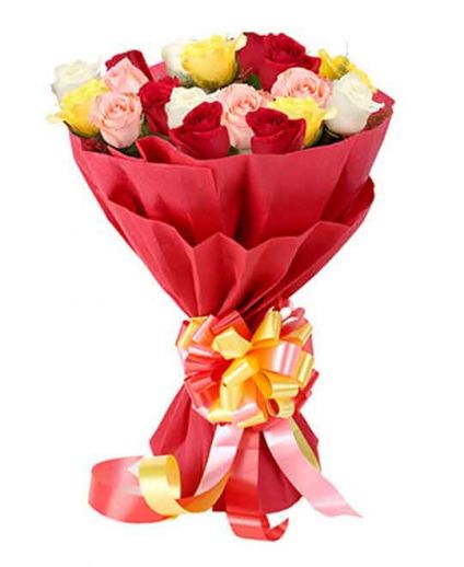 30 Mixed roses with paper packing