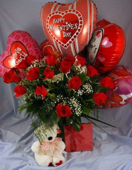 12 pcs Flowers,6 inch Teddy bear and 6 pcs balloons