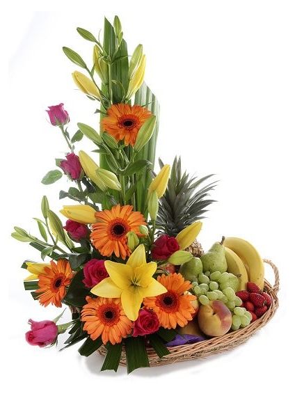 Fruits  basket with mix flower