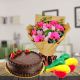 1 Kg Chocolate Cake,12pcs Mixed  Flowers and 6 pcs Balloons