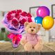 12 Red  Roses,6 inch Teddy bear and 6 pcs balloons